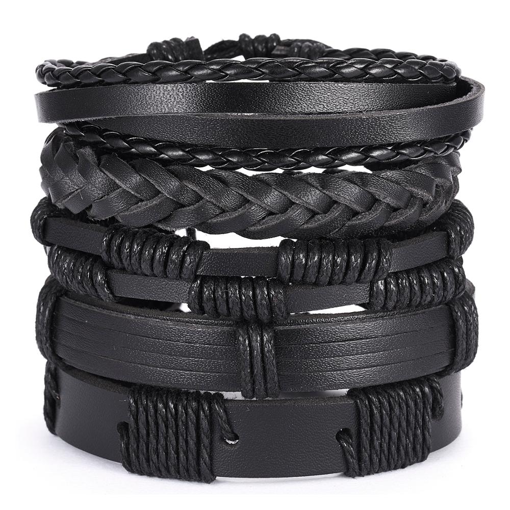 Black Leather Muli Layer Braided wrap Bracelet