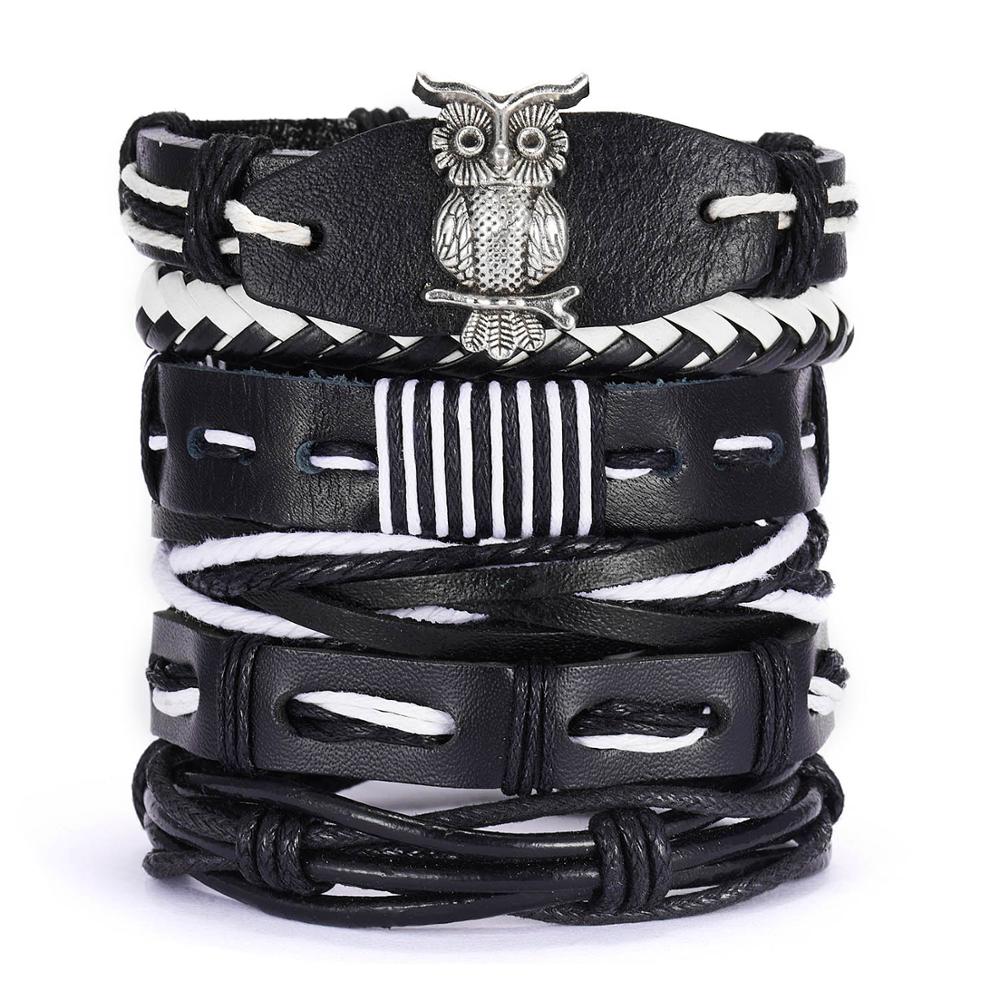 Black & White Leather Muli Layer Braided wrap Bracelet