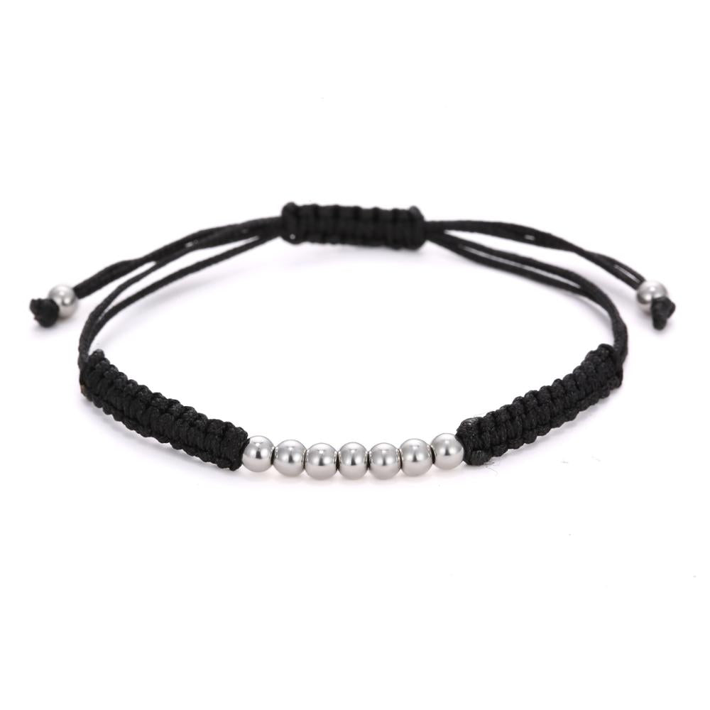 Black Rope Woven Bracelet Beads (Silver)