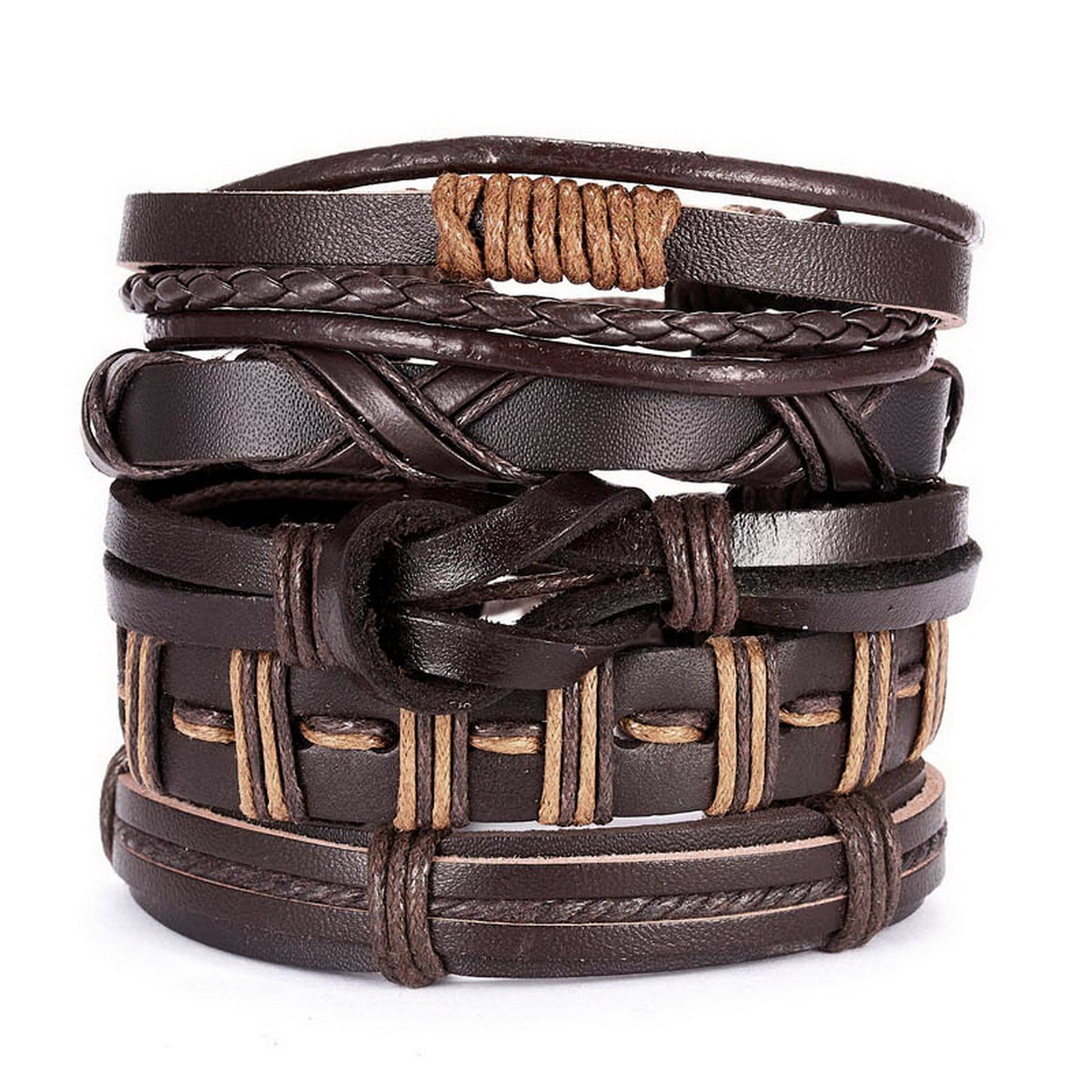 Brown Leather Muli Layer Braided wrap Bracelet