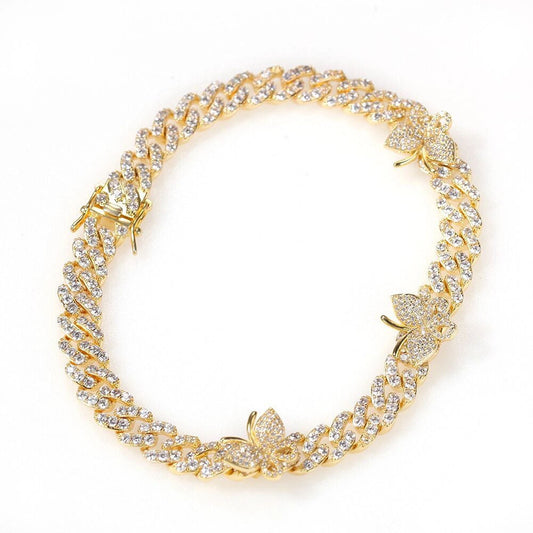 Icy Butterfly Anklet (Gold or Silver) 10" LENGTH